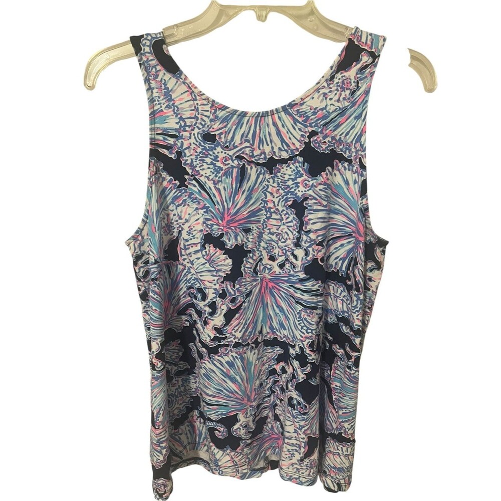 Lilly Pulitzer Kristen Lace Back Pima Cotton Tank Top Shells Seahorse Print M